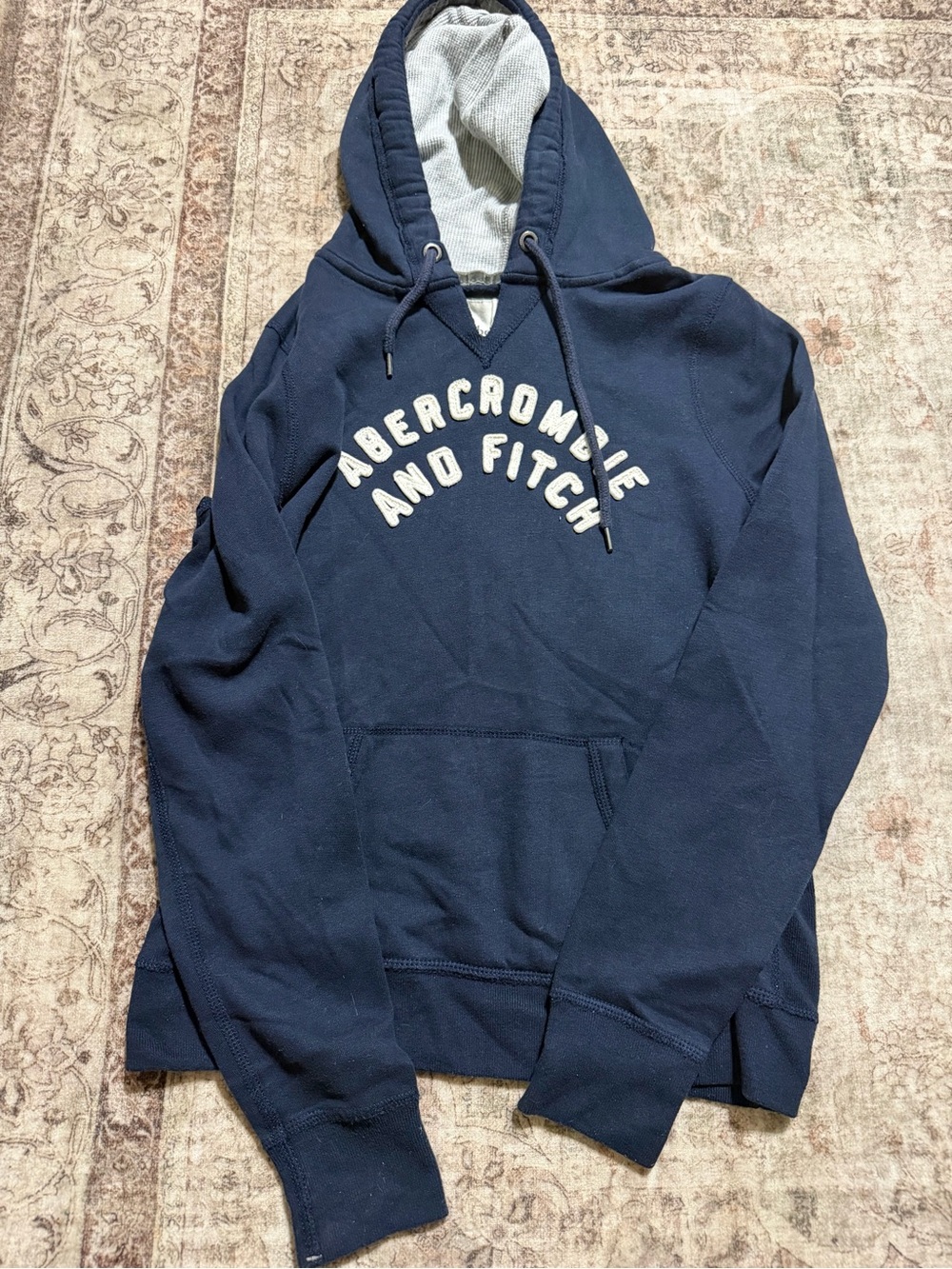 Vintage Abercrombie & Fitch Navy Blue Pullover Hoodie Spellout Arch Logo Y2K L